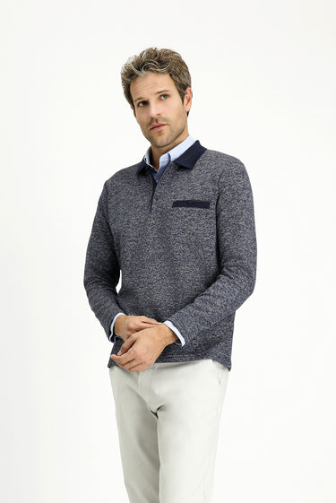 Açık Lacivert Polo Yaka Regular Fit Pamuklu Sweatshirt