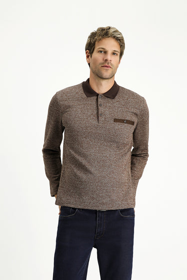 Orta Kahve Polo Yaka Regular Fit Pamuklu Sweatshirt
