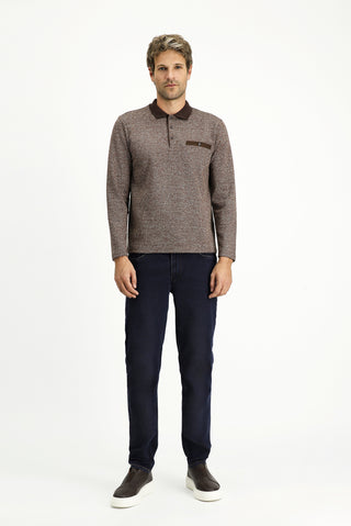 Orta Kahve Polo Yaka Regular Fit Pamuklu Sweatshirt
