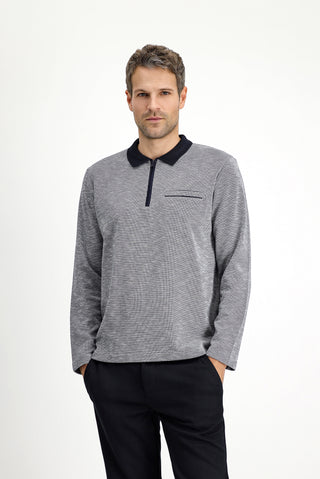 Açık Lacivert Polo Yaka Regular Fit Desenli Fermuarlı Pamuklu Sweatshirt