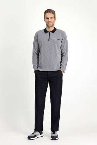 Açık Lacivert Polo Yaka Regular Fit Desenli Fermuarlı Pamuklu Sweatshirt