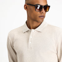 Açık Bej Polo Yaka Regular Fit Desenli Sweatshirt