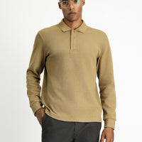 Koyu Bej Polo Yaka Regular Fit Desenli Sweatshirt
