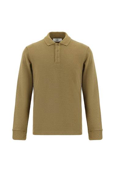 Koyu Bej Polo Yaka Regular Fit Desenli Sweatshirt