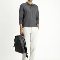 Koyu Antrasit Melanj Polo Yaka Regular Fit Desenli Sweatshirt