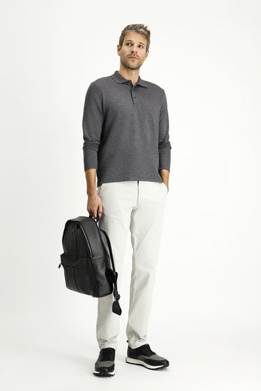 Koyu Antrasit Melanj Polo Yaka Regular Fit Desenli Sweatshirt