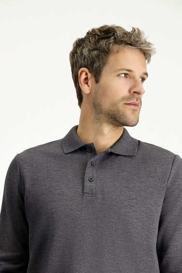 Koyu Antrasit Melanj Polo Yaka Regular Fit Desenli Sweatshirt