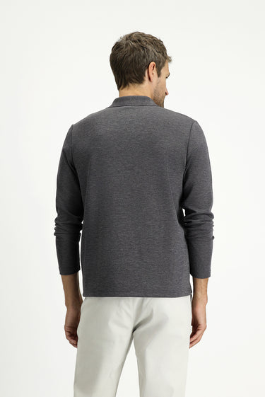 Koyu Antrasit Melanj Polo Yaka Regular Fit Desenli Sweatshirt