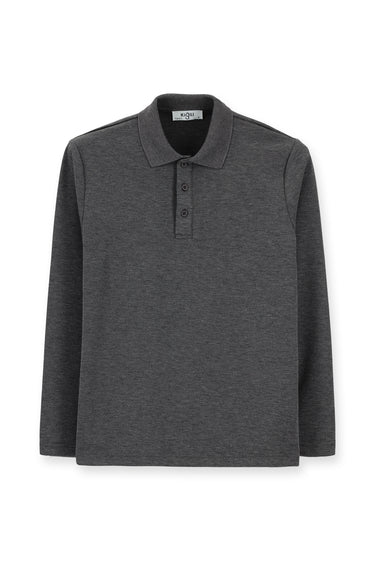 Koyu Antrasit Melanj Polo Yaka Regular Fit Desenli Sweatshirt