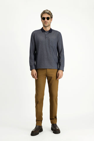 Orta Lacivert Polo Yaka Regular Fit Desenli Sweatshirt