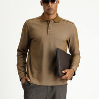 Açık Kahve Polo Yaka Regular Fit Desenli Sweatshirt