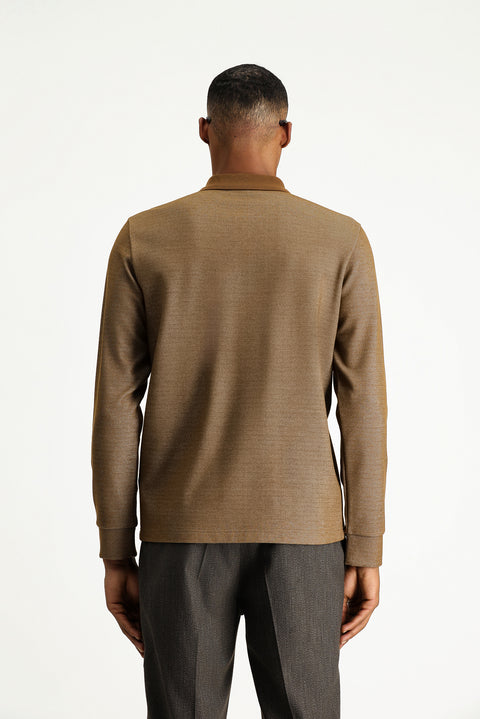 Açık Kahve Polo Yaka Regular Fit Desenli Sweatshirt