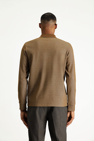 Açık Kahve Polo Yaka Regular Fit Desenli Sweatshirt