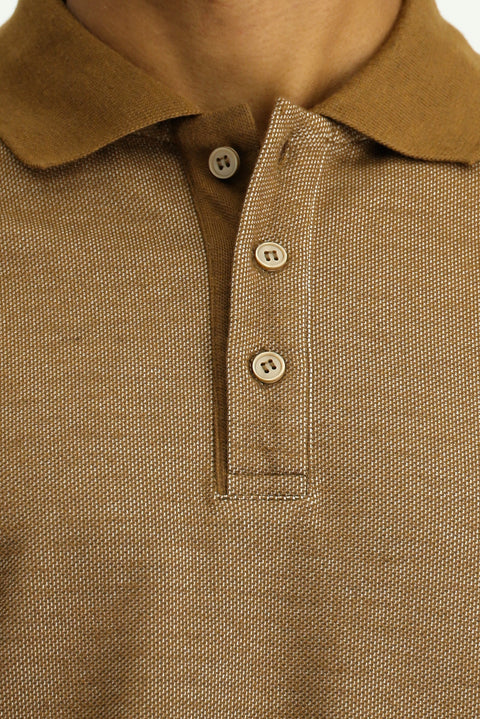 Açık Kahve Polo Yaka Regular Fit Desenli Sweatshirt
