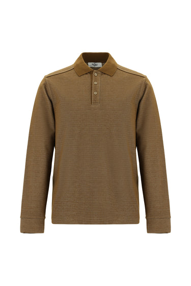 Açık Kahve  Polo Yaka Regular Fit Desenli Sweatshirt