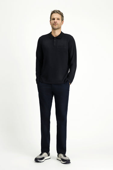 Koyu Lacivert Polo Yaka Regular Fit Desenli Sweatshirt