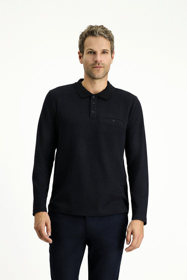 Koyu Lacivert Polo Yaka Regular Fit Desenli Sweatshirt
