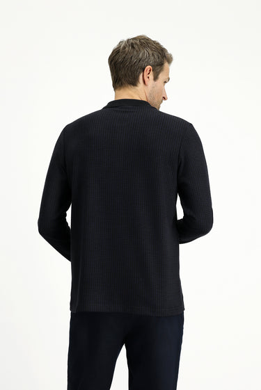 Koyu Lacivert Polo Yaka Regular Fit Desenli Sweatshirt