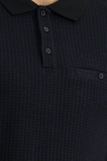 Koyu Lacivert Polo Yaka Regular Fit Desenli Sweatshirt