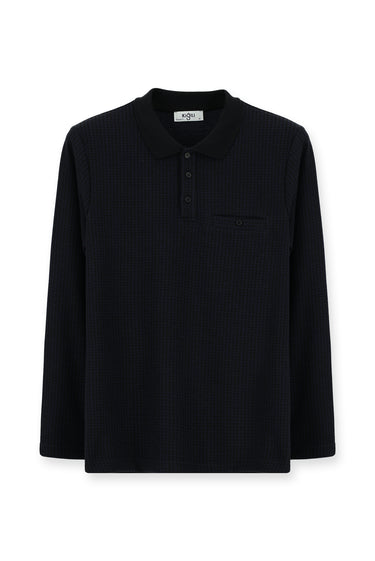 Koyu Lacivert Polo Yaka Regular Fit Desenli Sweatshirt