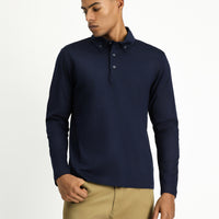 Koyu Lacivert Polo Yaka Regular Fit Pamuk Sweatshirt