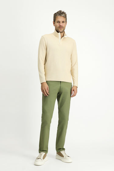 Açık Bej Yarım Balıkçı Yaka Regular Fit Fermuarlı Çizgili Pamuklu Sweatshirt