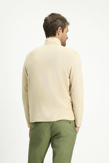 Açık Bej Yarım Balıkçı Yaka Regular Fit Fermuarlı Çizgili Pamuklu Sweatshirt