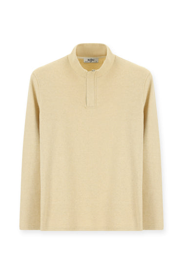 Açık Bej Yarım Balıkçı Yaka Regular Fit Fermuarlı Çizgili Pamuklu Sweatshirt