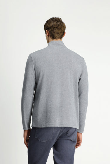 Orta Gri Melanj Yarım Balıkçı Yaka Regular Fit Fermuarlı Desenli Sweatshirt