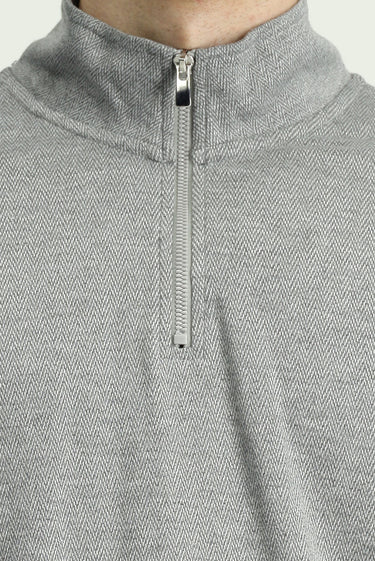 Orta Gri Melanj Yarım Balıkçı Yaka Regular Fit Fermuarlı Desenli Sweatshirt