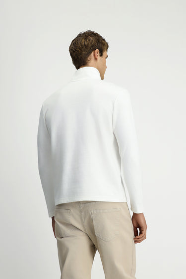 Kırık Beyaz Yarım Balıkçı Yaka Regular Fit Fermuarlı Pamuklu Sweatshirt