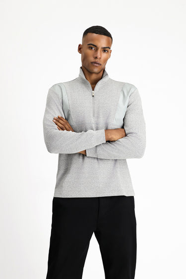 Orta Gri Melanj Yarım Balıkçı Yaka Oversize Fermuarlı Desenli Pamuklu Sweatshirt