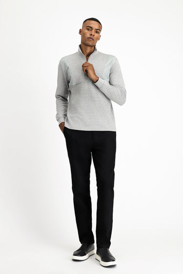 Orta Gri Melanj Yarım Balıkçı Yaka Oversize Fermuarlı Desenli Pamuklu Sweatshirt