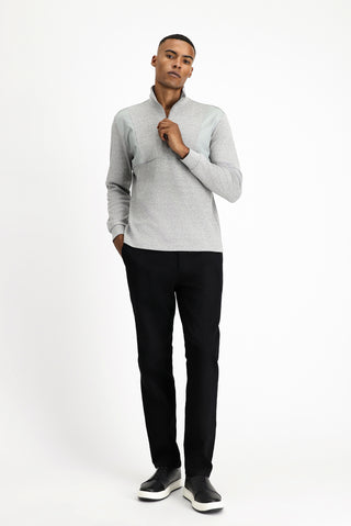 Orta Gri Melanj Yarım Balıkçı Yaka Oversize Fermuarlı Desenli Pamuklu Sweatshirt