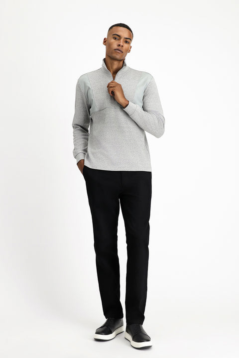 Orta Gri Melanj Yarım Balıkçı Yaka Oversize Fermuarlı Desenli Pamuklu Sweatshirt