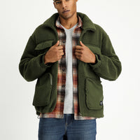 Medium Khaki Plush Sweatshirt with Zipper and Pockets
