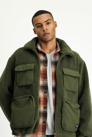 Orta Haki Pelüş Sweat Mont