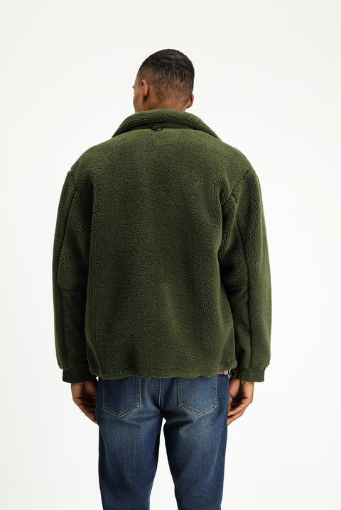 Medium Khaki Plush Sweatshirt with Zipper and Pockets