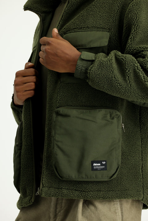 Medium Khaki Plush Sweatshirt with Zipper and Pockets