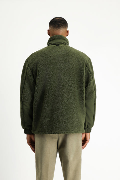 Medium Khaki Plush Sweatshirt with Zipper and Pockets