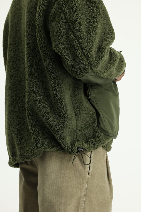 Medium Khaki Plush Sweatshirt with Zipper and Pockets