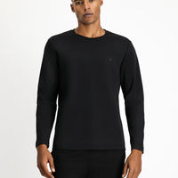 Siyah Bisiklet Yaka Regular Fit Pamuklu Sweatshirt
