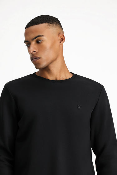 Siyah Bisiklet Yaka Regular Fit Pamuklu Sweatshirt