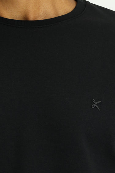Siyah Bisiklet Yaka Regular Fit Pamuklu Sweatshirt