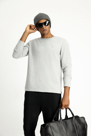Orta Gri Melanj Bisiklet Yaka Regular Fit Pamuklu Sweatshirt