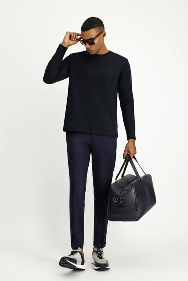 Koyu Lacivert Bisiklet Yaka Regular Fit Pamuklu Sweatshirt