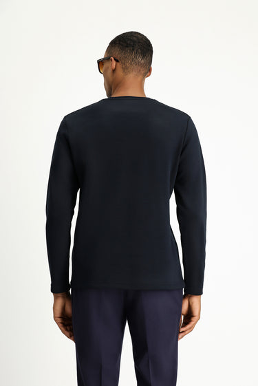 Koyu Lacivert Bisiklet Yaka Regular Fit Pamuklu Sweatshirt