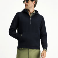 Koyu Lacivert Kapüşonlu Regular Fit Desenli Fermuarlı Pamuklu Sweatshirt