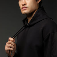 Black Hooded Oversize Zip-Up Cotton Sweatshirt