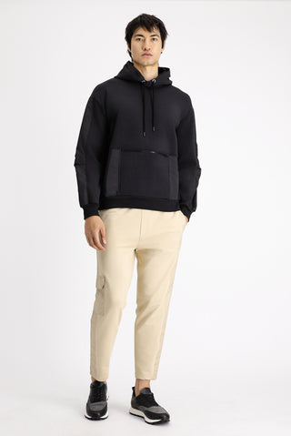 Siyah Kapüşonlu Oversize Fermuarlı Pamuklu Sweatshirt